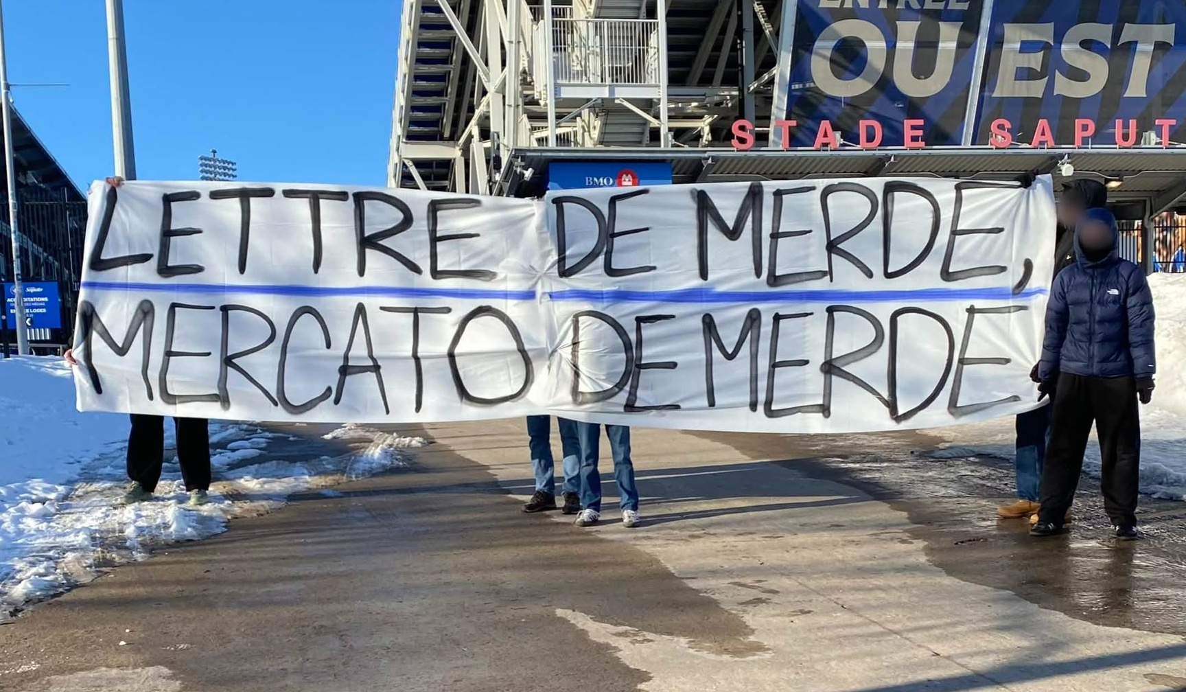 "Sh*t letter, sh*t transfer window": The banner held by CF Montréal supporters outside Stade Saputo